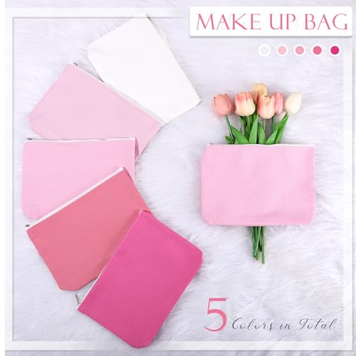 Reginary 10 Pcs Canvas Makeup Bags Bulk Blank Cosmetic Bags,Pink - color: Pink