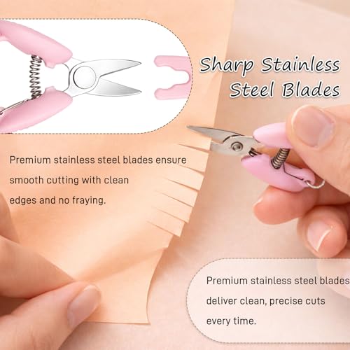 3-Piece Ultra Mini Travel Scissors Set, Tiny Keychain Snips with Safety Cap for Sewing, Yarn & Paper (Pink,3pc) ﻿