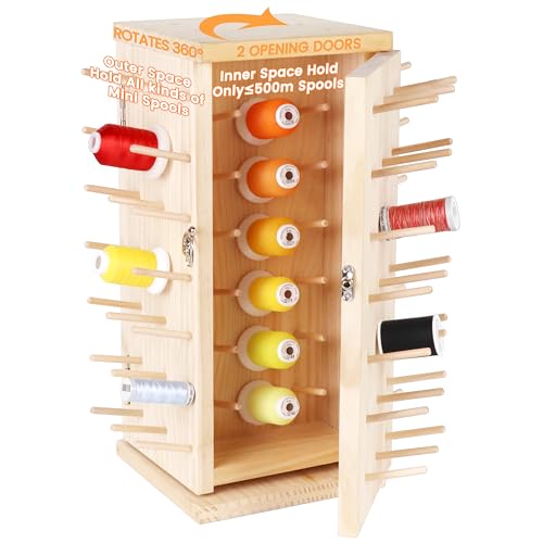New brothread 129 Spools 360° Fully Rotating Wooden Thread Rack - color: Wood Color-129 Spools(DIY)
