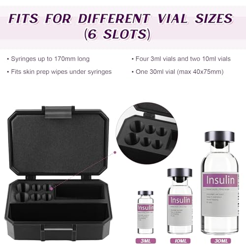 3/10/30 ml Peptide Case for Fridge, Room for Syringes and Skin Prep Wipes - color: Black - 2x10ml+4x3ml+1x30ml