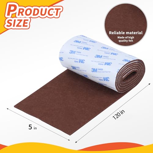 Felt Furniture Pads, 5 x 120 x 0.12 Inch Felt Strips - color: Brown, size: 5" x 120" (1 Pack)