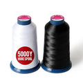 BAI Embroidery Machine Thread, 2 Spools (1 White + 1 Black) Polyester Embroidery Thread, 5000 Yards Each, 40WT High-Speed Thread for Commercial Multi-Needle Machines, Hats, Logos & Bulk Production - color: 1 White +1 Balck