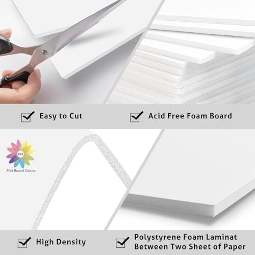 Mat Board Center 18x24 White Foam Boards Pack of 5, 1/8" Thick - size: 18x24
