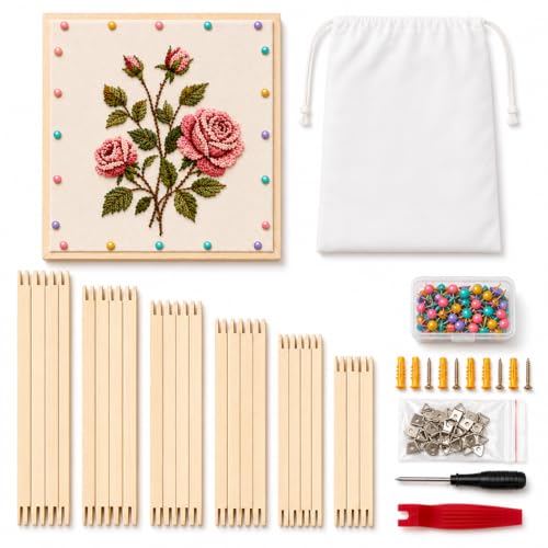 Qarrazwyi Needlepoint Stretcher Bars Kit, 24 Pcs Wooden Stretcher Bars for Needlework, 6 Sizes for Cross Stitch & Embroidery Canvas, 100 Tacks, Keeps Canvas Flat, Storage Bag