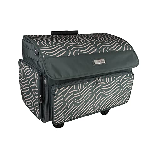 Everything Mary XL Rolling Sewing Machine Case – Grey & White Craft Bag with 4 Wheels – Collapsible Organizer Compatible with Brother, Singer & Most Sewing Machines - color: Grey & Pink