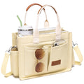 ZHMO Canvas Tote Bag for Women,Women's Bags Crossbody Bags Work Laptop Tote Bag Large Handbags Purse for Travel Nurse Teacher - color: New Upgrade Beige With Compartments and Side Cup Holders