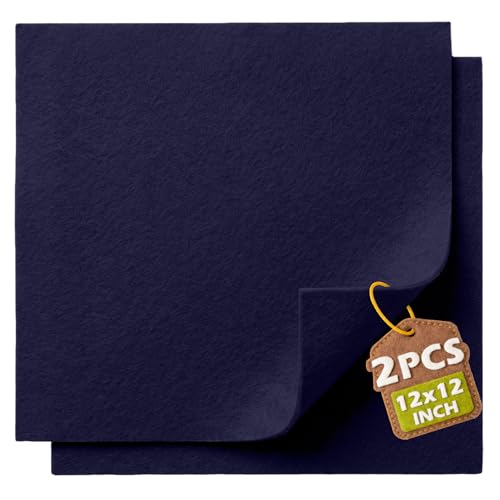 Navy Blue Soft Felt Sheets for Crafts, 12" x 12", 1.6mm Thick, 2 Pcs - color: Navy Blue