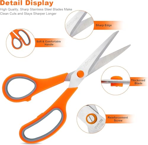 Scissors, Hnncugty 8" Scissors All Purpose Heavy Duty Bulk Set of 6-Pack - color: 6 Pack Multicolor