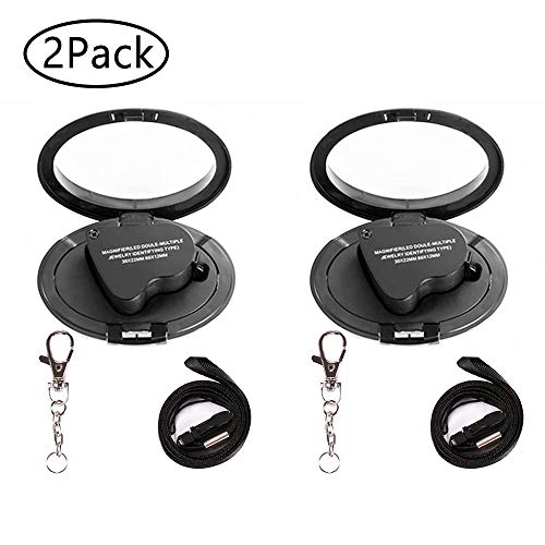 Jiusion 2 Pack Black Portable LED Lighted 30X 60X Jewelry Magnifier Loupe - color: Black, size: 2 Pack