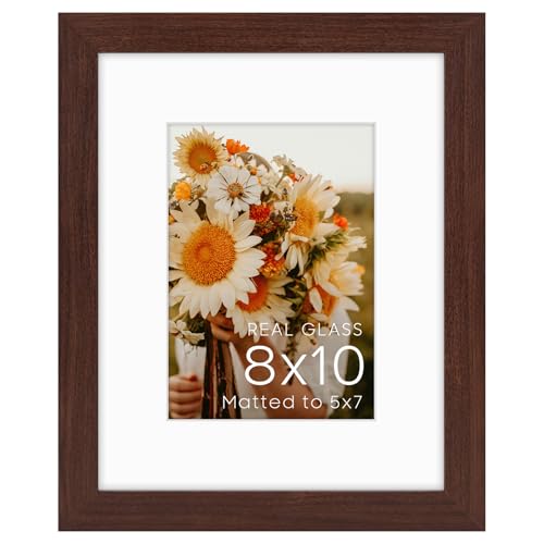 Golden State Art 8x10 Brown Picture Frame Mat for 5x7 Real Glass - color: Walnut, size: 8x10
