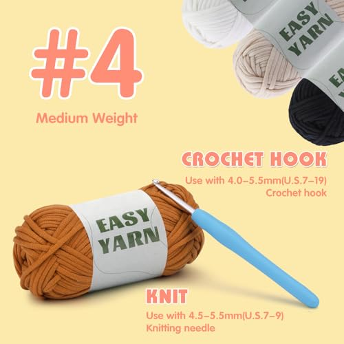 UzecPk 4 * 50g/1.76oz Crochet Yarn, 4 * 87yds Beginner Crochet Yarn - color: Beige+Brown+White+Black
