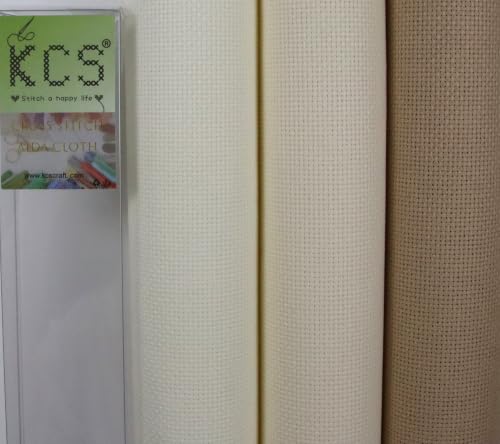 KCS 3 pc of 15" x 18"(38cmx45cm) 16 Count Cross Stitch Cotton Aida Cloth Needlework Rolled Fabric Box,16CT,Antique White +Cream+Khaki - color: Antique White +Cream+khaki, size: 16CT
