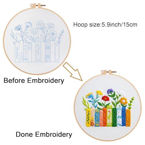 Louise Maelys Floral Books Embroidery Kit for Beginners DIY Needlework - color: book Flower