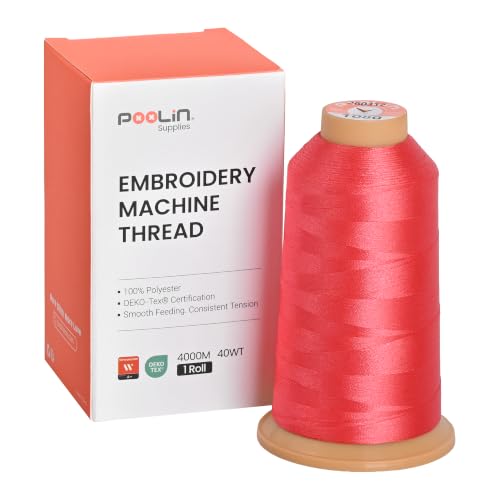 Poolin Polyester Machine Embroidery Thread 4000M 40WT Coral Red 1080 - color: Coral Red 1080