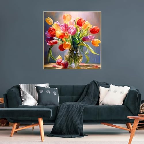 Flowers Cross Stitch Kits for Beginners Adults,Patterns Dimensions Needlepoint Art Crafts,Counted Cross Stitch Kits Embroidery Kits for Beginners Adults for Home Decor 13.8X13.8inch - color: Cross Stitch-1014-1