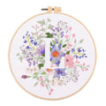 IUHUI Embroidery Kit for Beginners Adults - 26 Floral Letters Easy Patterns, DIY Hand Stitching Embroidery Set with Hoop (Flower and Grass Letter L) - color: Flower and Grass Letter L