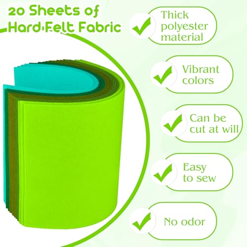 NEBURORA 20 Pcs 2mm Thick Stiff Felt Sheets for Crafts Sewing(Green Series) - color: Green