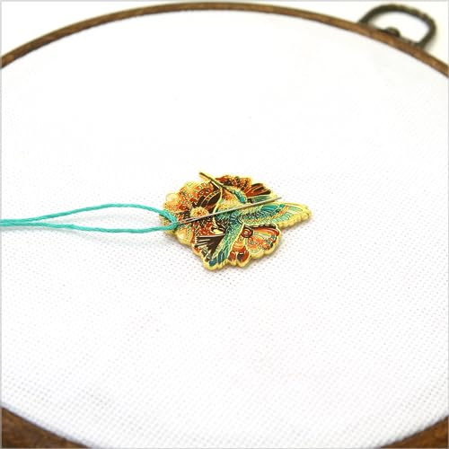 Awesome Pattern Studio Needle Minder Set - Mandala Hummingbird Magnetic Needle Minder + 2 Needle Threaders. Enamel Pin for Cross Stitch, Embroidery and Craft