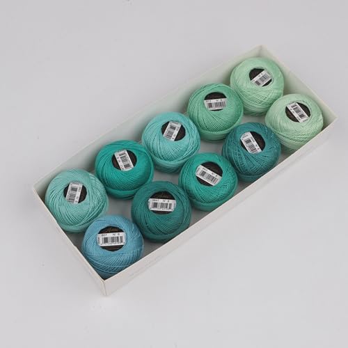 Size 8 Double Mercerized Egyptian Long Staple Cotton Pearl Thread 10 Grams (87 Yards)/Ball Crochet Thread 10 Colors per Box for Crochet Hardanger Cross Stitch Hand Embroidery (Set H) - color: Set H