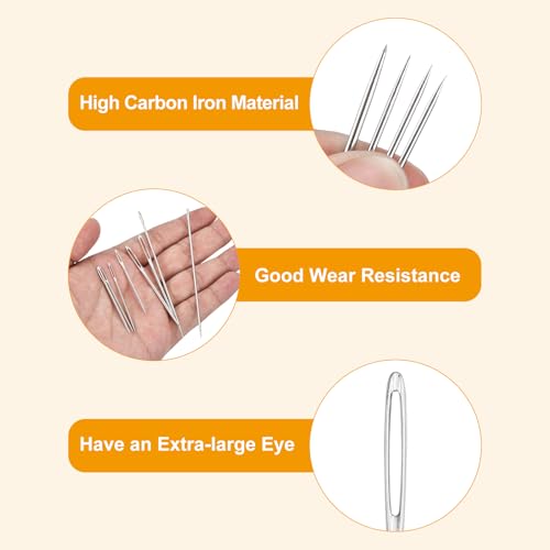 uxcell 60 Pcs Large Eye Sewing Needles, 2.76 Inch 2mm High Carbon Iron Embroidery Thread Needle Sewing Big Eye Needle Knitting Needles for Hand Sewing Art Crafts, Silver - size: 70mm, 2mm