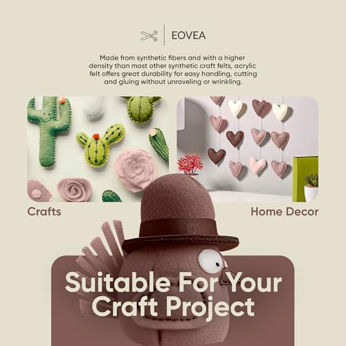 EOVEA - Acrylic Felt Fabric by The Yard - Soft and Durable 72" Wide & 1.6mm Thick Felt Sheets for DIY Crafts, Sewing, Upholstery, Cushion, Padding, Costumes(Brown, 1 Yard) - color: Brown, size: 1 Yard