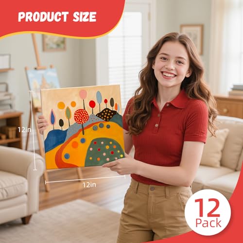 Simetufy 12 x 12 inch 12 Pack Painting Canvas Boards- Gesso Primed - size: 12"x12"