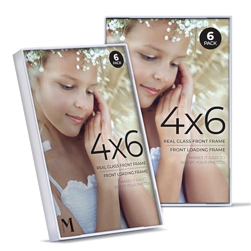 Mantello Front Loading White 4x6 Picture Frame - 4 x 6 Frame For Tabletop or Wall Decor - 4 by 6 White Picture Frames- 6 PACK - color: White, size: 4x6 - 6 Pack