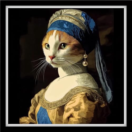 Redxing Stamped Cross Stitch Kits Full Range of Embroidery Starter Kits- Needlepoint Counted Cross Stitch Kits for Beginner Adults 11CT Printed Embroidery Kit- A cat with Pearl Earrings 18×18 inch - color: DIYArtsKit24