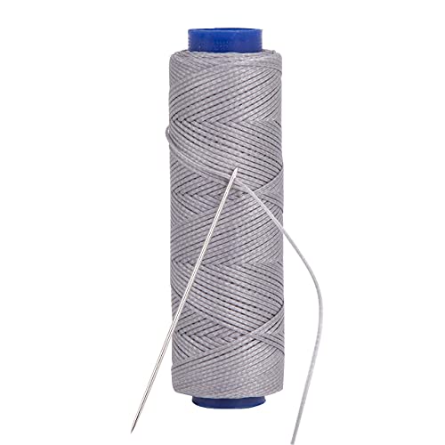 Waxed Thread, Strong Thread for Leather, Upholstery, Shoe, Bag, incl. Needle (Colour: Light Grey) - color: Light Grey