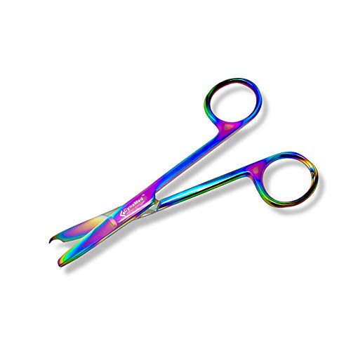 Cynamed Suture Stitch Scissors with Multicolor/Rainbow Titanium Coating - Premium Quality Instrument- Delicate Hook - Perfect for Suture Removal, First Aid, EMS Training and More (4.5 in. - Straight) - style: Straight Hook