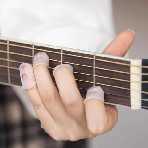 50 Pcs Colorful Guitar Silicone Finger Protectors, Guitar Fingertip Protector Caps in 5 Sizes for Beginner Playing Electric Guitar and 10 Guitar Picks - color: Colorful 50 pcs + 10 Guitar Picks