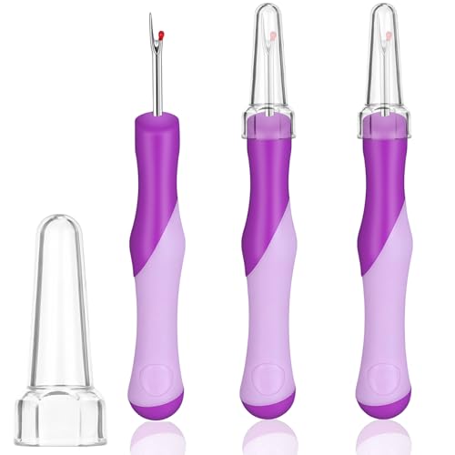 3 PCS Seam Rippers for Sewing, Needle and Thread Seam Ripper, Stitch Remover Tool for Hand Sewing, Knitting, Cross Stitching, Embroidery and Thread Removal (Purple)