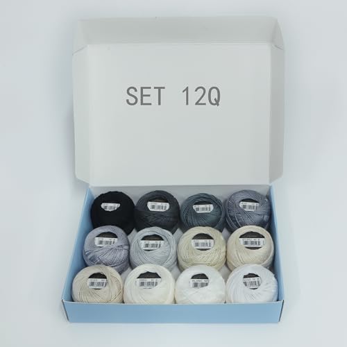 Size 8 Double Mercerized Egyptian Long Staple Cotton Pearl Thread 12 Gradient Colors per Box 5 Grams Ball Rainbow Color Embroidery Thread for Crochet Cross Stitch Hand Embroidery (12Q) - color: 12Q