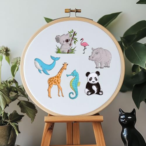 BENECREAT 4 Sheets 42Pcs Zoo Animals Water Soluble Embroidery Patterns, Land and Ocean Animals Hand Sewing Stabilizers Stick and Stitch Embroidery Paper for Shirts, Coats, Bags, Towels - style: Zoo Animals