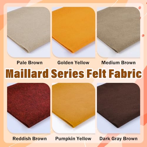 XSEINO 6 Rolls 12"x35" Large Felt Sheets(5.8Yds Total), 1.4mm Thick Nonwoven Fabric for Sewing, 6 Maillard Series Colors, Bulk DIY Craft Supplies for Bags, Garland, Decor - color: Maillard Series