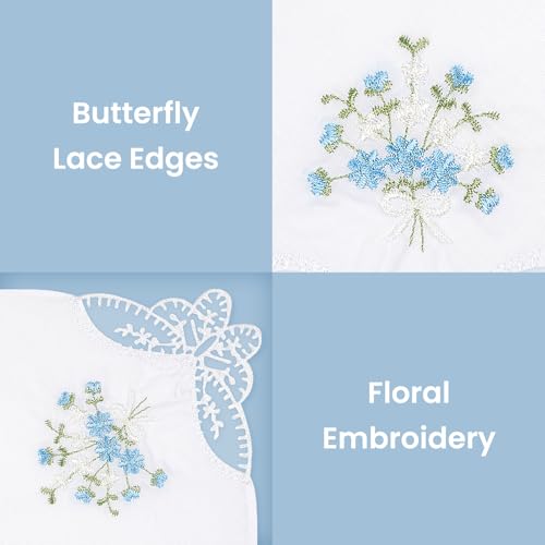 Selected Hanky Women's Cotton Handkerchiefs, Ladies Hankies, Blue Floral - color: Blue Floral