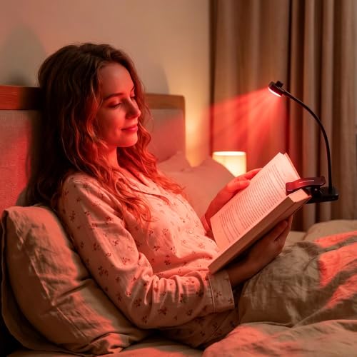 Choudao Rechargeable Red Light Book Light, Portable Reading Light,Black - color: Large clip-red light
