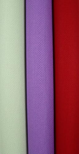 KCS 3 pc of 15" x 18"(38cmx45cm) Counted Cross Stitch Cotton Aida Cloth Needlework Rolled Fabric Box,14CT,Light Green+Lavender+Red - color: Light Green+lavender+red, size: 14CT