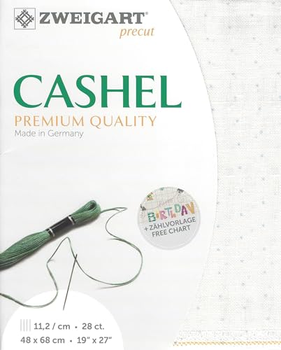 Wizardi Cashel Mini Dots 28 Count White with Gray Mini Dots 3281/1129. Needlework Canvas, Cross-Stitch Fabric, Embroidery Cloth, Needlepoint Canvas. 100% Linen. Precut Zweigart - color: White with Gray Mini Dots
