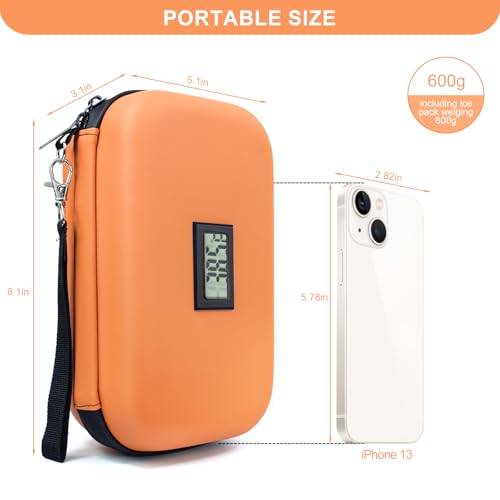 Insulin Cooler Travel Case TSA Approved 2*180g Ice Pack,Temp Display - color: Orange