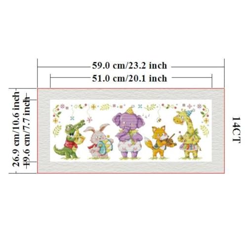 ITSTITCH Stamped Cross Stitch Kits - Full Range of Embroidery Patterns for Beginners or Adults,14 CT 2 Strands DIY Counted Needlepoint Arts Craft-Little Animal Band 23.2×10.6 inch - color: Little Animal Band