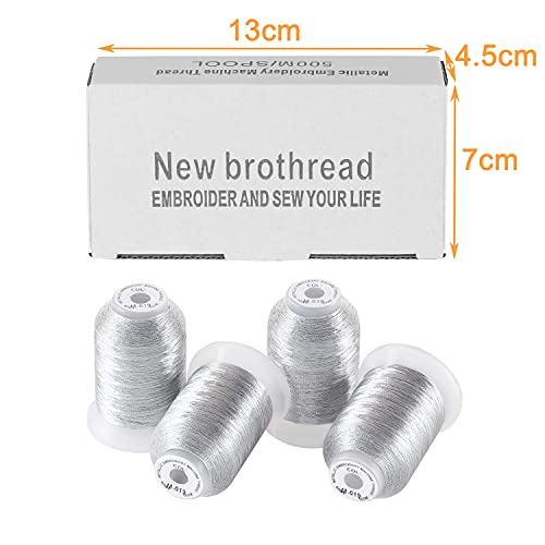 New brothread 4 Silver Metallic Embroidery Machine Thread Kit - color: 4xSilver