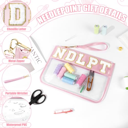 BuyCard Needlepoint Project Bag, NDLPT Clear Zipper Pouch Sewing Gifts Bag - color: Pink