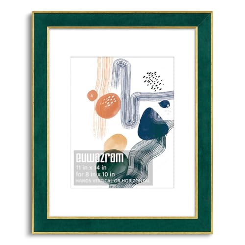 Suede 11x14 Frame - Single Frame, Elegant Green 11 x 14 Poster Frame with Mat for 8x10, 11x14 Picture Frames for Artwork, Puzzles, Photos, and Movie Posters - color: Green, size: 11" x 14" / 8" x 10" mat