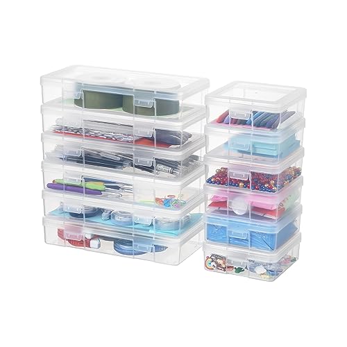 novelinks Clear Pencil Box and Small Plastic Storage Containers with Lids - color: 6 Pack Small + 6 Pack Medium -Clear