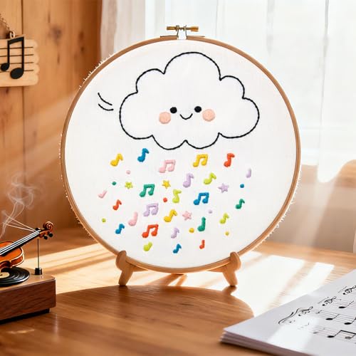 Crafmanoe Cute Embroidery Kits for Beginners Adults, Hand Embroidery Starter Kits, Stamped Cross Stitch Kits for Beginner Adult Craft Kits for Women, Entire Set of Embroidery Supplies & Video Tutorial - color: H1071, size: 8Inch