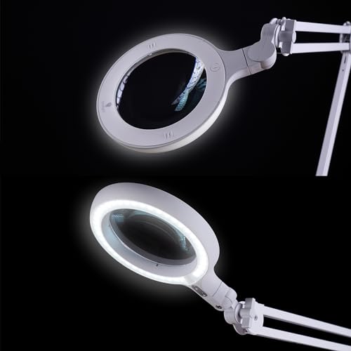 Omega 5 - Premium LED Magnifying Lamp with Interchangeable Glass Lenses, Adjustable Arm, and Dimmer Switch for Professionals in Health & Beauty, Model Making, and Low Vision Applications - style: Omega 5