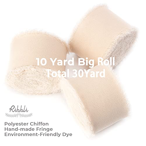 Ribbli Chiffon Ribbon - 1.5 inch x 30 Yard Champagne/Nude Silk, Handmade for Wedding Invitations, Gift Wrapping, Bridal Bouquets, Flower Arrangements - color: Champagne