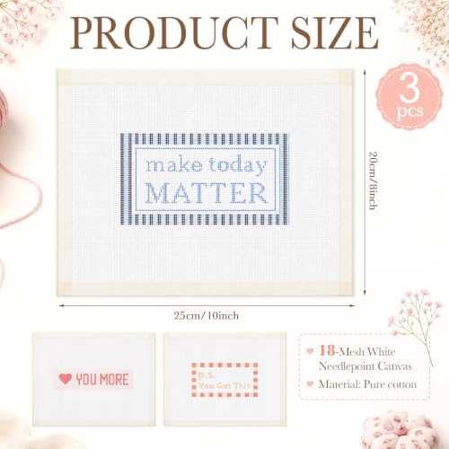 Moukeren 3 Pieces 10 x 8 Inch Bound Needlepoint Canvas, Pre Printed 18 Mesh Blank White Needlepoint Mesh Cloths Pure Cotton Embroidery Fabric with Non-fray Edges for Cross Stitch Project DIY Gift