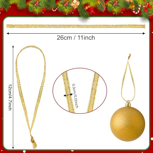 JUNEBRUSHS 300Pcs Christmas Ornament Hangers, Hand Tied String Ties, Ribbon Loops for Christmas Tree Hanging Decorations (Gold) - color: Gold
